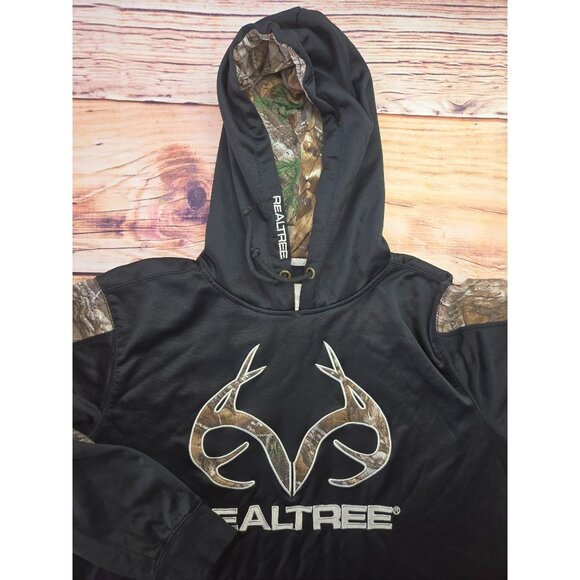 Realtree Mens Black with Camo Logo Hoodie Medium - Picture 4 of 7